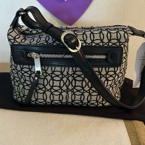 Time and Tru Women's Shoulder Handbag-Black and Beige Jacquard-New with Tags